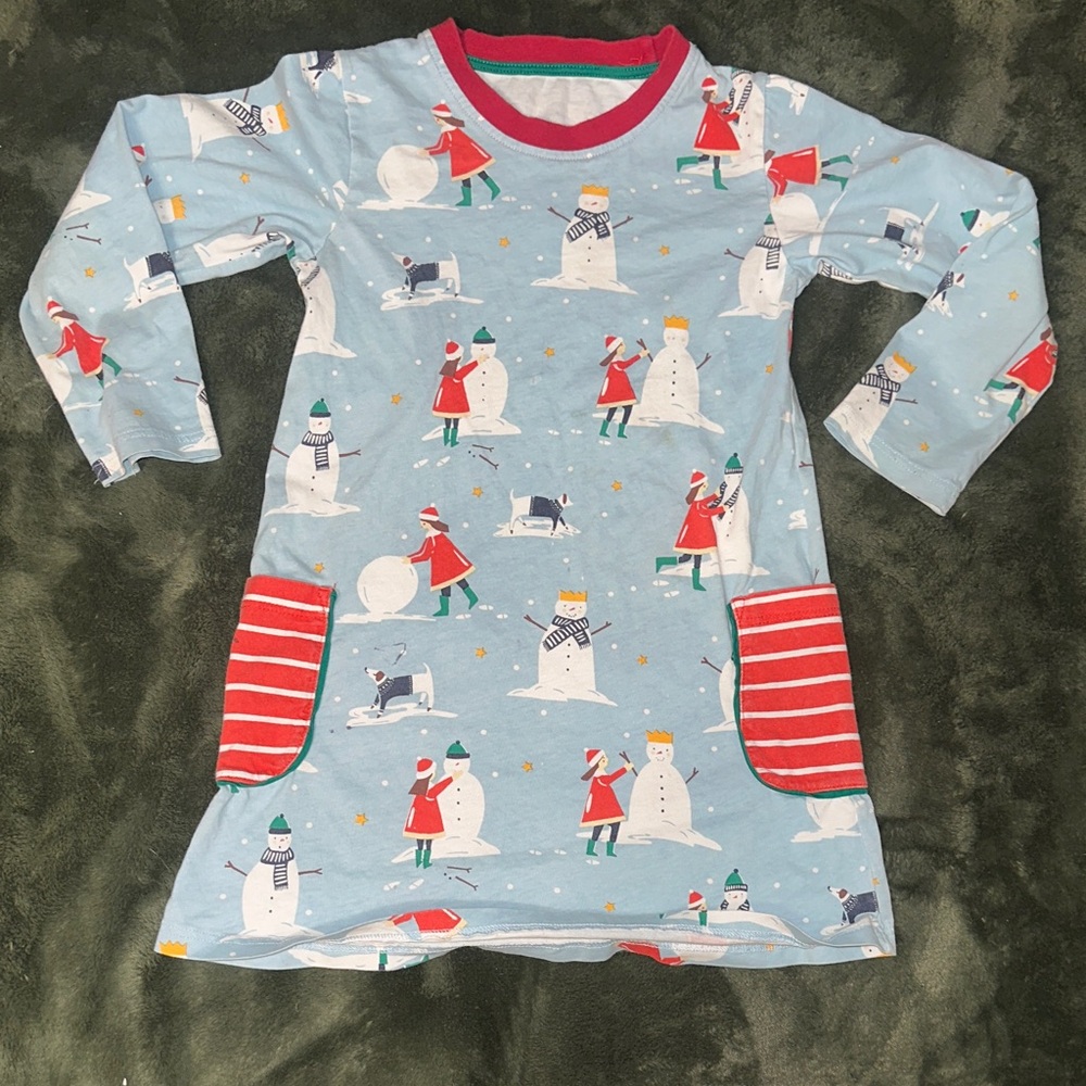 Festive Snowman Kids Nightgown - Blue and Red